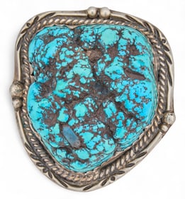 Large Navajo Sterling Silver Turquoise Boulder Cuff