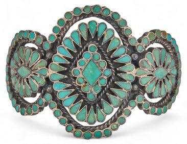 Petit Point Sterling Silver Turquoise Cuff