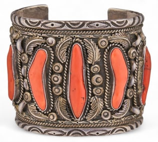 Vintage Sterling & Coral Cuff