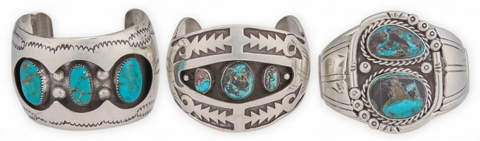 (3) Navajo Sterling Silver and Turquoise Cuff