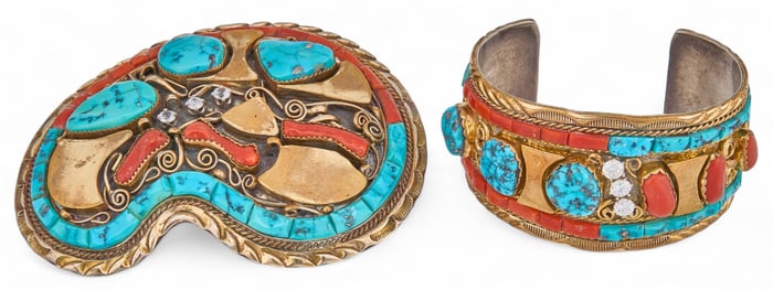 Sterling Silver Turquoise Cuff and Buckle Set