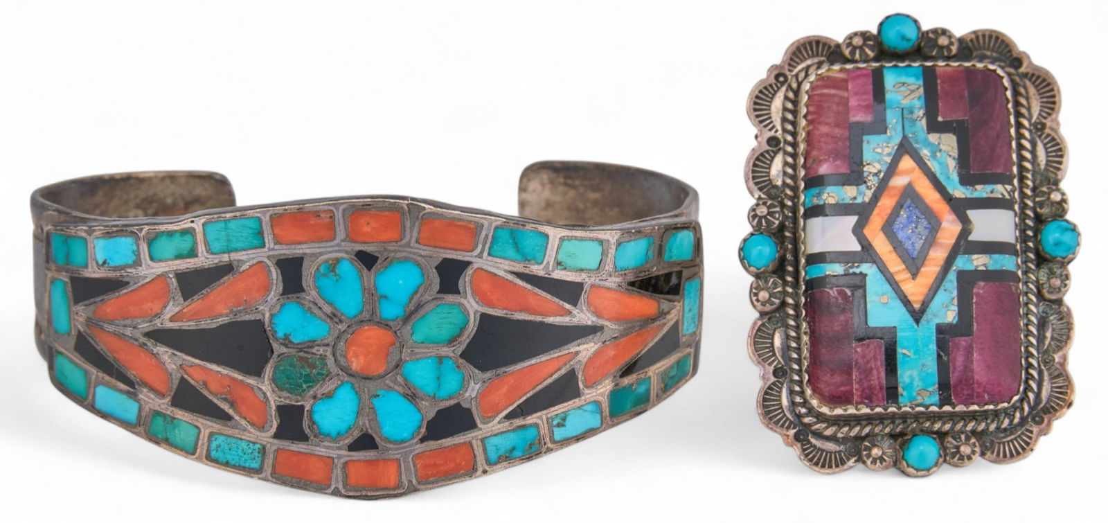 Sterling Silver and Multi-Stone Inlay Ring and Cuff (1 of 4)