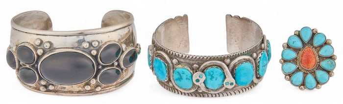 (2) Sterling Silver Zuni Cuffs and Ring