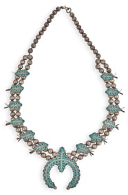Sterling Silver Petit Point Turquoise Squash Blossom