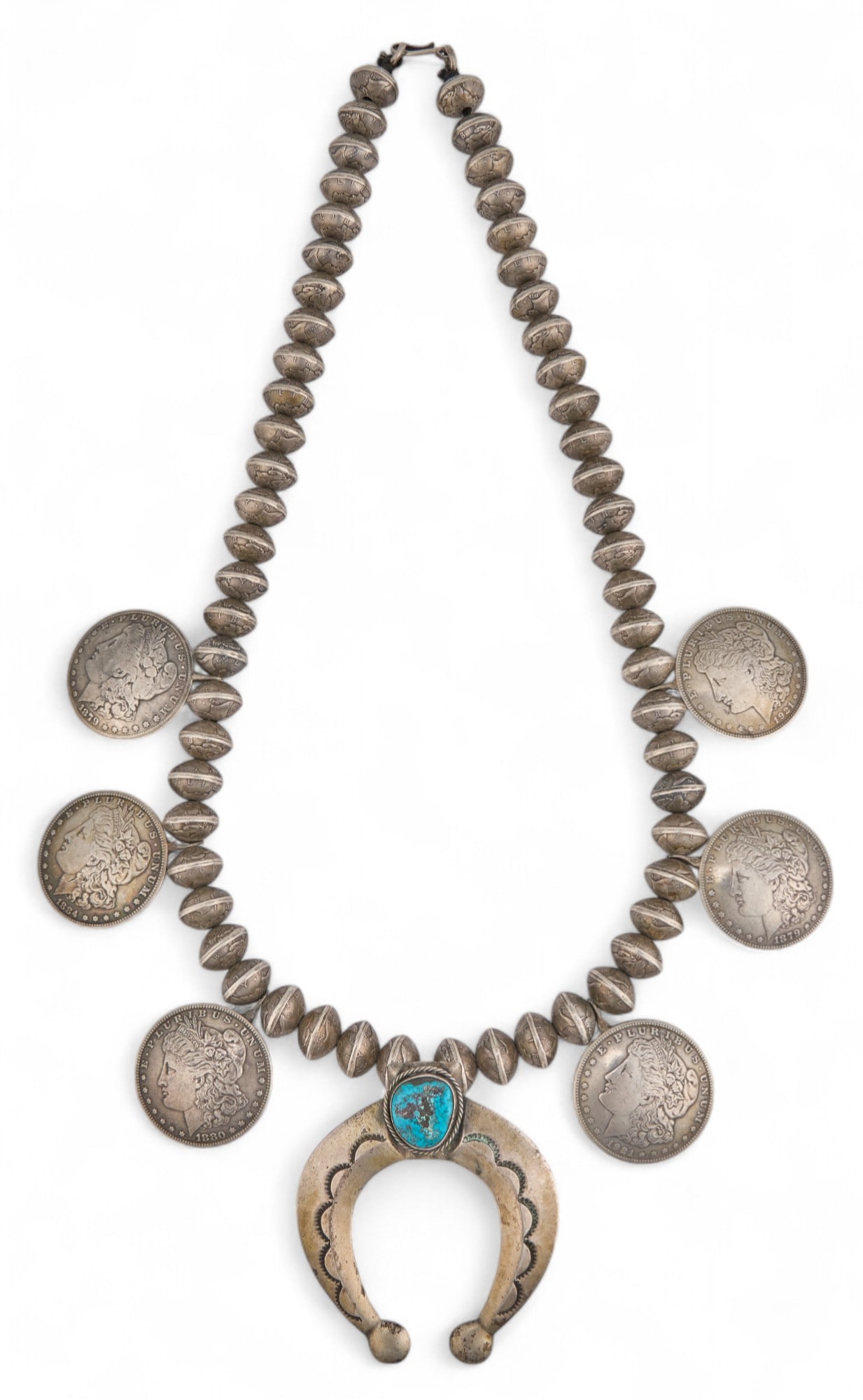 Sterling Silver Morgan Dollar Squash Blossom Necklace (1 of 7)