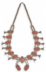 Sterling Silver and Coral Squash Blossom