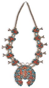 Turquoise & Coral Navajo Squash Blossom