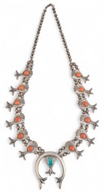 Sterling Silver Coral Squash Blossom
