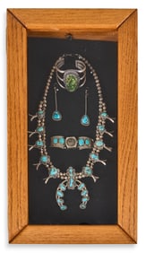 Sterling Silver Turquoise Squash Blossom Jewelry Suite