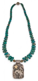 Read's Sterling Silver and Gold Chrysocolla Pendant Necklace