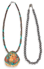 Turquoise Beaded Necklace and Gray Pearl Necklace