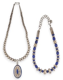 (2) Sterling SIlver and Lapis Necklaces