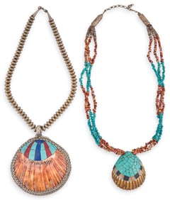 (2) Santa Domingo Kewa Sterling & Shell Necklaces