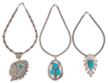 (3) Sterling Silver and Turquoise Necklaces