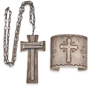 Sterling SIlver Cross Pendant Necklace and Cuff