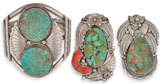 (3) Sterling Silver and Turquoise Pieces