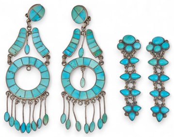 (2) Pairs of Sterling Silver Turquoise Earrings