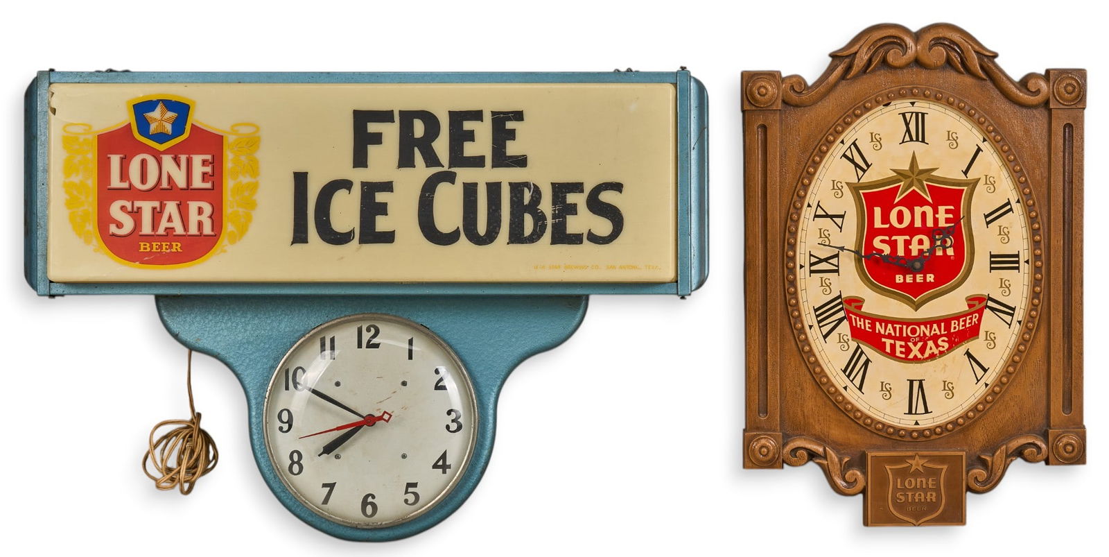 Pair of Lone Star Beer Light-Up Advertising Clocks (1 of 10)