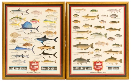 Pair of Framed Lone Star Beer Fish Advertising Posters