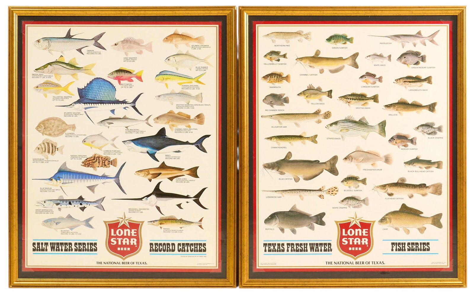 Pair of Framed Lone Star Beer Fish Advertising Posters (1 of 3)