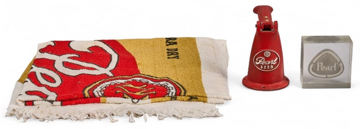 Pearl Beer Can Opener, Beach Towel and Plaque