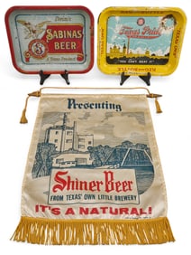 Vintage Beer Trays (2) and Shiner Beer Banner