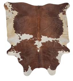 Brown and White Cowhide Rug, 7 ft. 9 in. x 7 ft. 2 in.