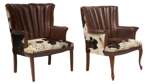 Pair of Hair on Hide Leather Chairs