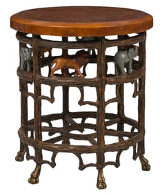 Safari Style Side Table with Leather Top
