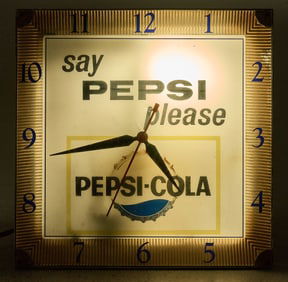 Vintage Pepsi-Cola "Say Pepsi Please" Backlit Clock