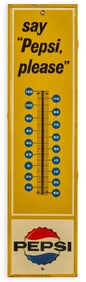 Vintage Pepsi-Cola "Say Pepsi Please" Advertising Thermometer