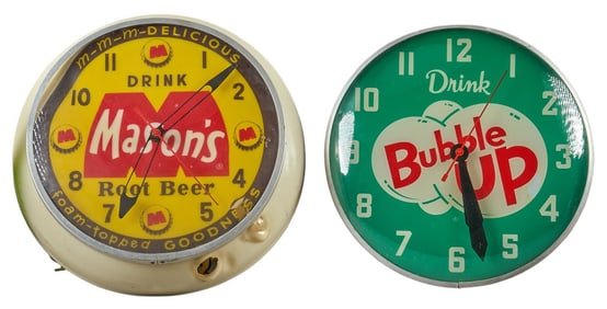 (2) Vintage Clocks, Masons and Bubble Up
