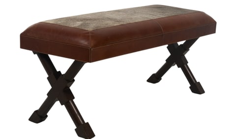 Hair on Hide and Leather Ottoman Bench