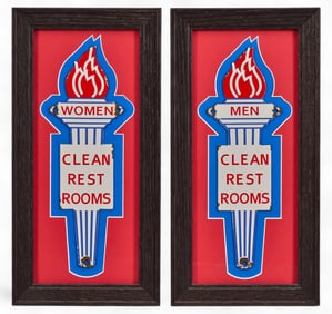 Framed Porcelain Standard Oil Torch Restroom Signs
