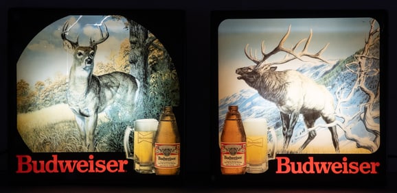 Pair of Vintage Budweiser Lighted Wildlife Signs