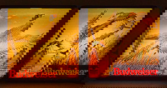 Pair of Vintage Budweiser Lighted Wildlife Signs
