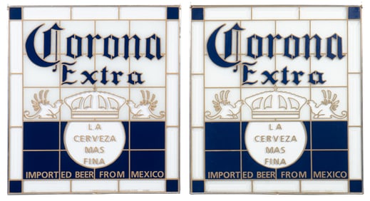 Pair of Corona Leaded Glass Panels
