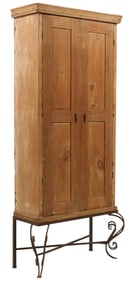 Pine Two-Door Cabinet with Iron Base