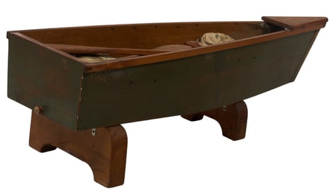 Painted Wooden Boat Model on Stand