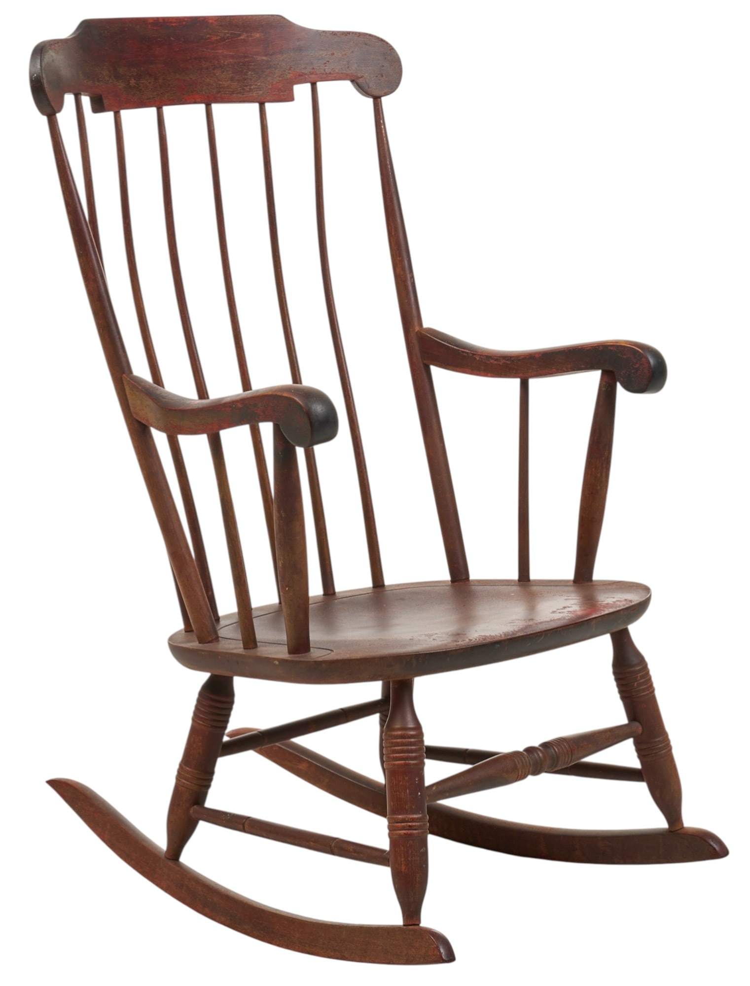 Antique Nichols and Stone Rocking Chair: Antique Nichols and Stone rocking chair, marked under seat height 40 in. x width 24.5 in. x depth 29 in. Provenance: Property from a home in Windcrest, Texas