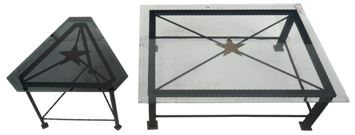 Ranch Style Glass Top Coffee and Side Table Set