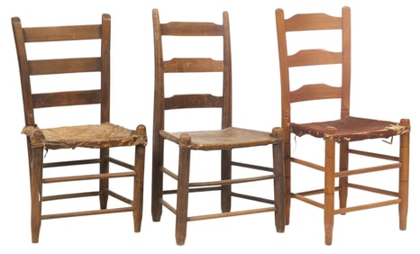Set of Three Primitive Ladderback Chairs