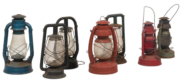 (7) Painted Metal Oil Lamps