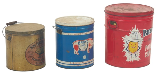 (3) Vintage Lard and Potato Chips Advertising Tins: