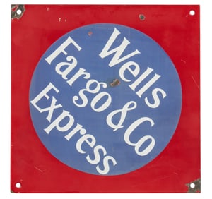 Single-Sided Porcelain Wells Fargo Sign