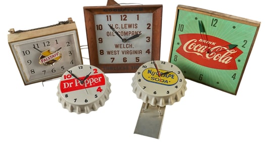 (5) Vintage Advertising Clocks