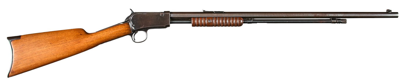 Winchester Model 90 22 LR Slide Action Rifle: Serial: 791354 Manufacturer: Winchester (c. 1928) Model: 90 Caliber: 22 LR Barrel length: 24 in. OAL: 40.25 in. Condition: Good; light wear & handling marks throughout; stock & fo