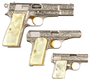 Beautiful Rare Cased Browning Engraved Renaissance Pistol Set