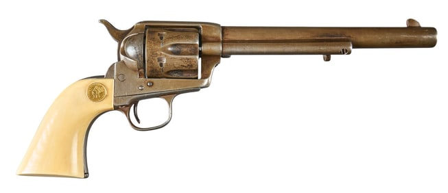Antique Colt Single Action Army 45 LC Revolver W/ Gold Coin Bone Grips