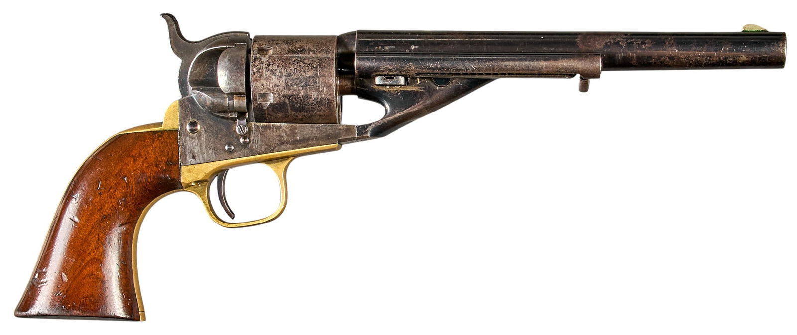 Scarce Antique Colt 1861 Navy Richards-Mason Conversion Revolver: Serial: 21096 Manufacturer: Colt (c. 1864 originally, 1870s conversion) Model: 1861 Navy Civilian Richards-Mason Conversion (1 of 2,200) Caliber: 38 CF Barrel length: 7.5 in. OAL: 13 in.
